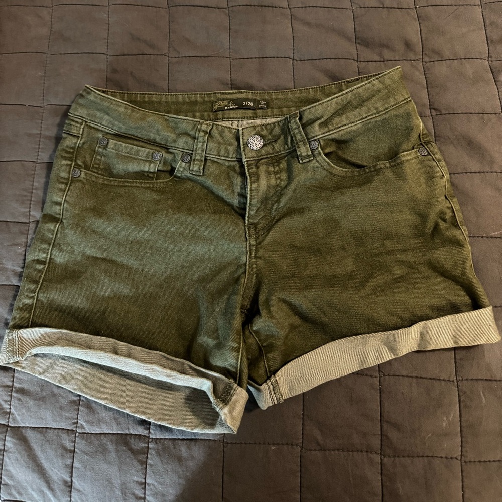 Olive Green Prana Denim Shorts